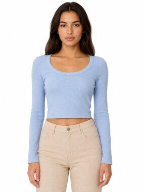 Frankee & Skylarr Blue Ribbed Long Sleeve Crop Top M